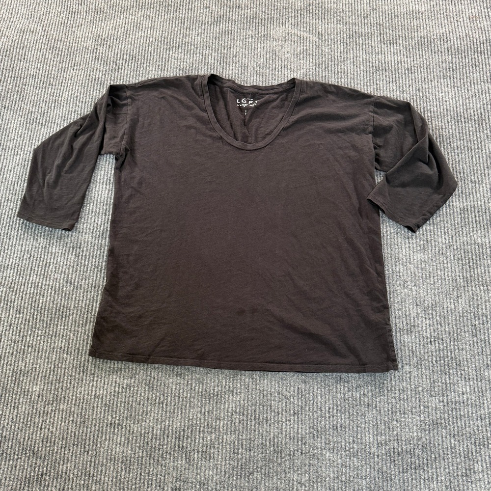 Ann Taylor Loft Womens Vintage Soft Scoop Neck Top Grey 3/4 Sleeve